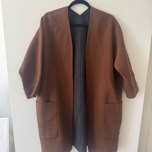 Reversible Vince Brown / Gray Open Front Coat with Pockets